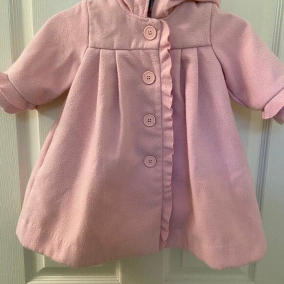Florence Eiseman Girls Pink Fleece Ruffle Front Hooded Dress Coat Size 12 Months - Picture 4 of 12